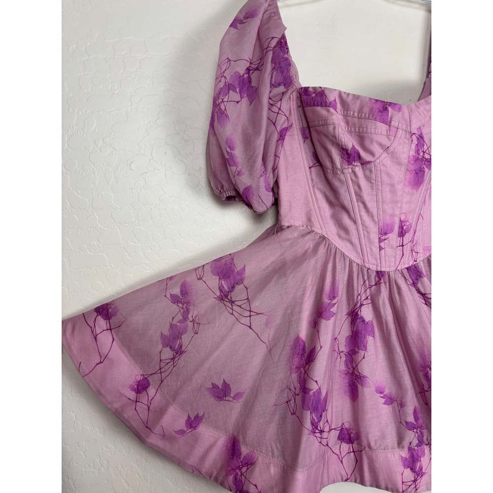 Bardot Kiah Corset Mini Dress Purple Floral Puff Sleeve Sz 8 2400 - Picture 4 of 9